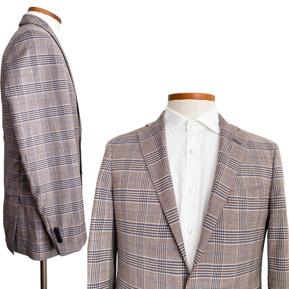 Cole Haan Men's Wool Plaid Blazer Sport Coat Preppy Academia Brown Blue Size 40L